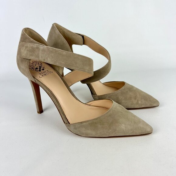 Vince Camuto Womens Carlotte Pointy Toe Pumps Tan Beige Suede dOrsay size 9.5 - Picture 1 of 13
